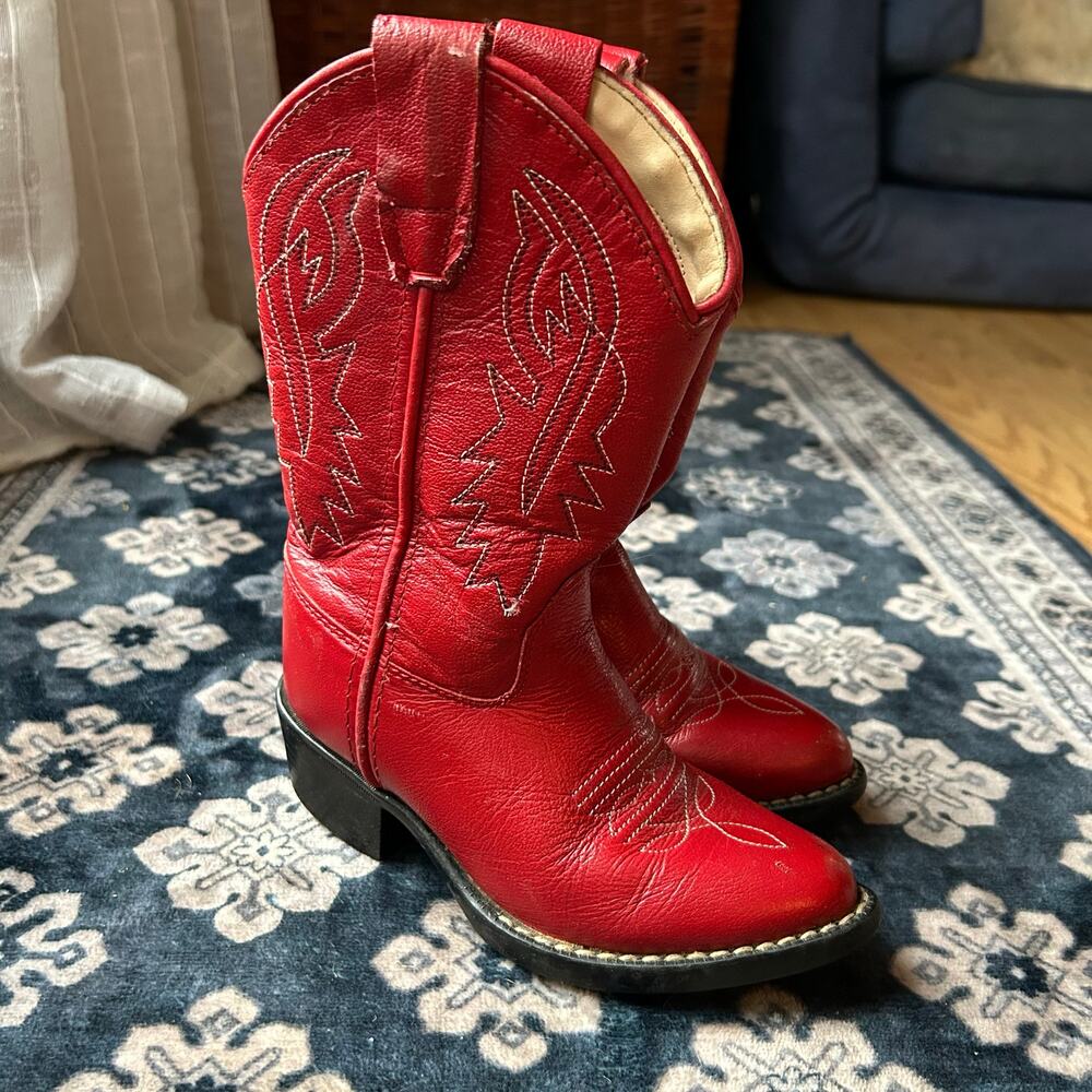 Old West 8116 J-Toe Leather Western Cowboy Boots Red Youth 3D size 5-5.5 girls